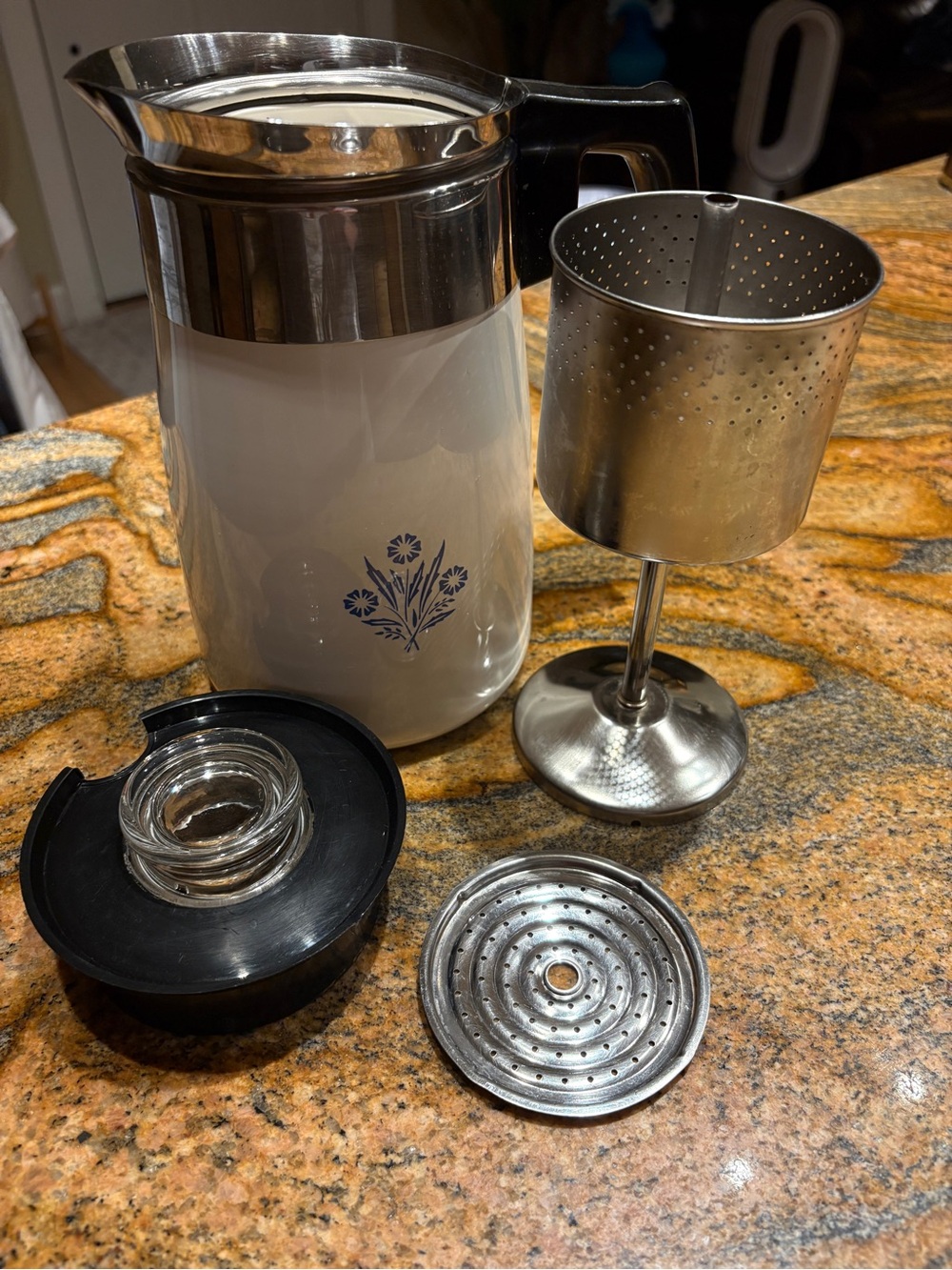 Vintage CorningWare Blue Cornflower 6cup coffee stovetop percolator complete set - Picture 3 of 5